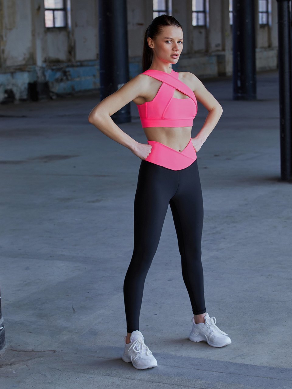 Bel Tasarımlı Çift Renk Spor Tayt 1043