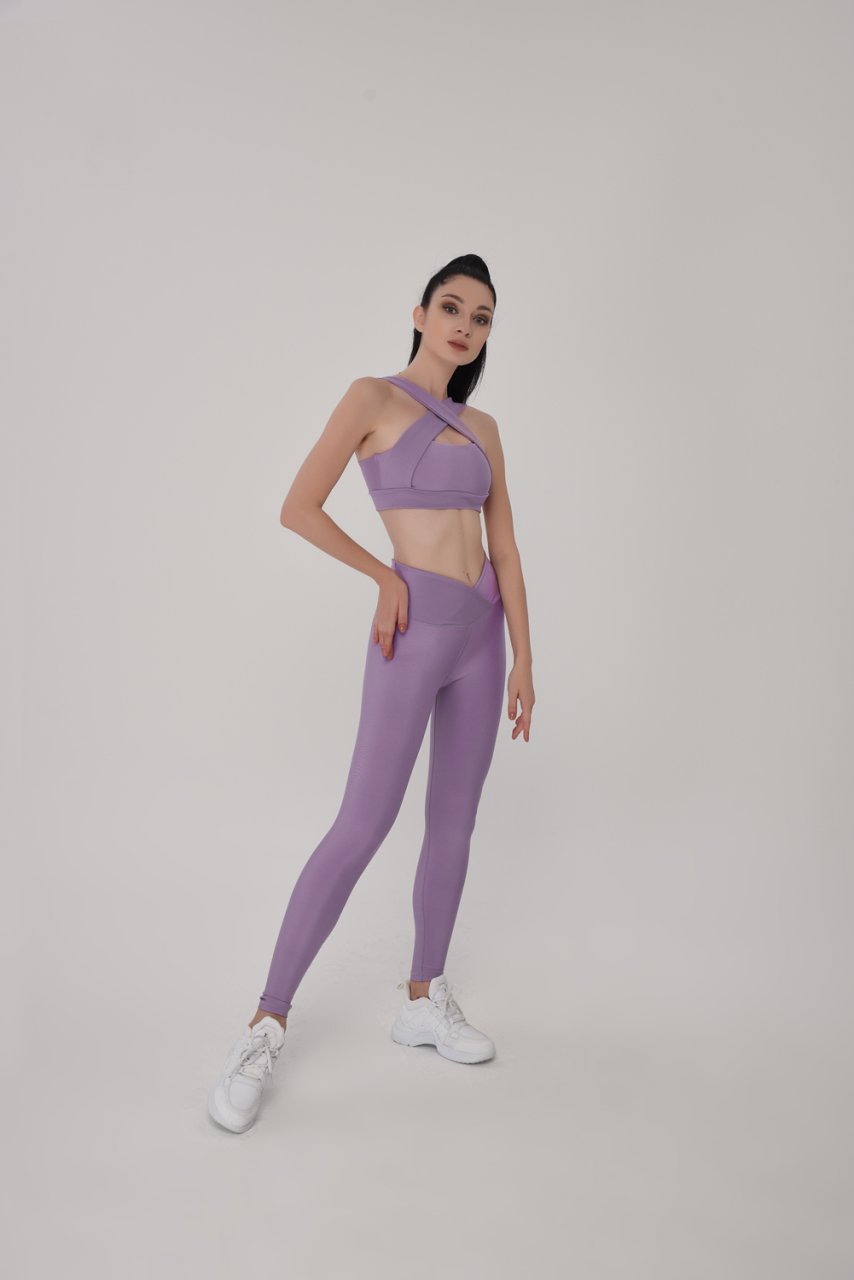 Bel Tasarımlı Spor Tayt Lila Renk 1044