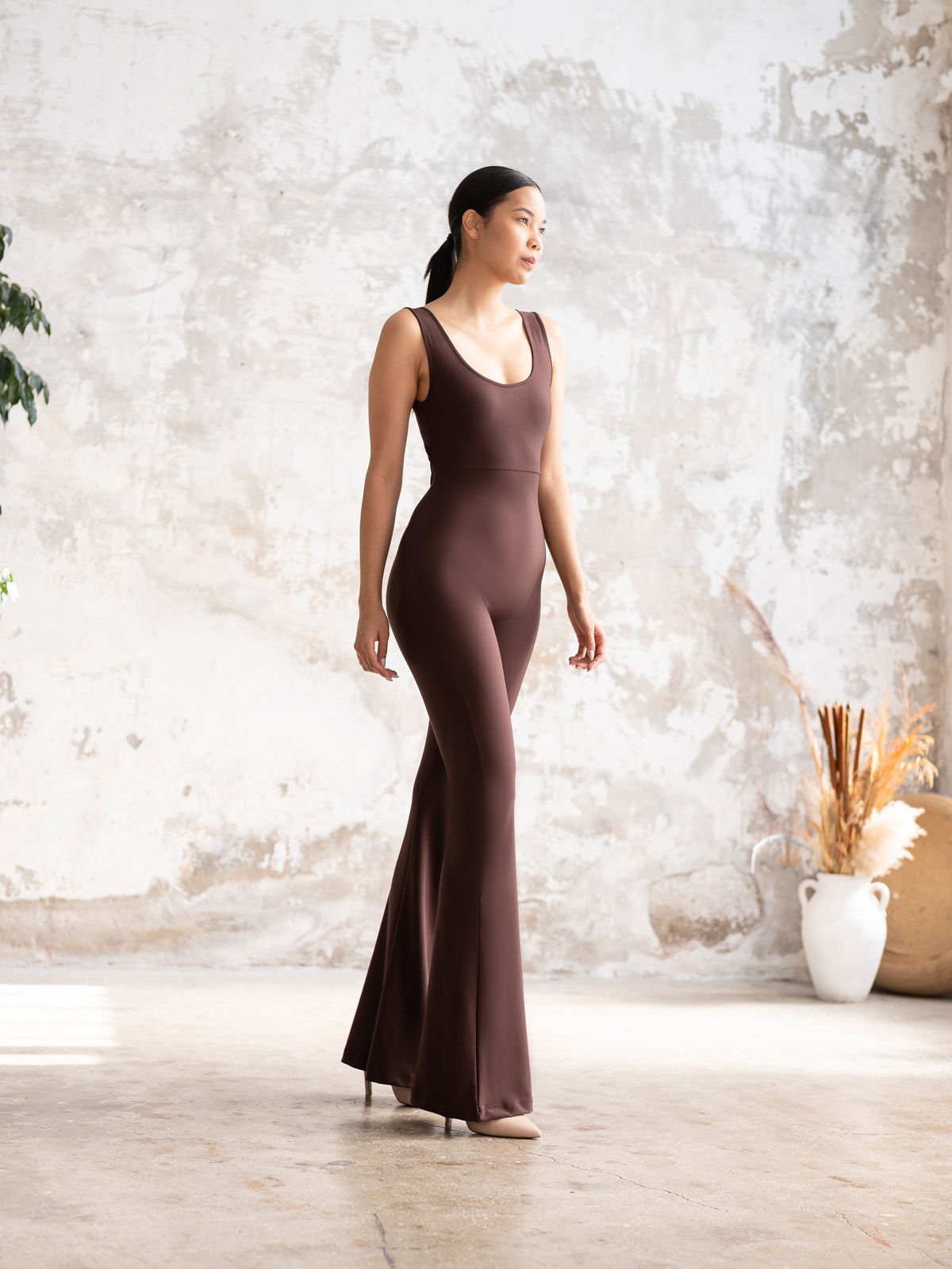 İspanyol Scrunch Butt Jumpsuit Kahverengi 1505