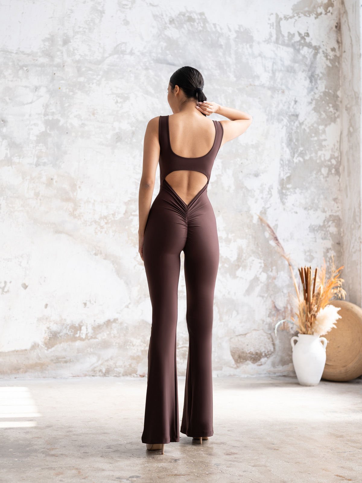 İspanyol Scrunch Butt Jumpsuit Kahverengi 1505