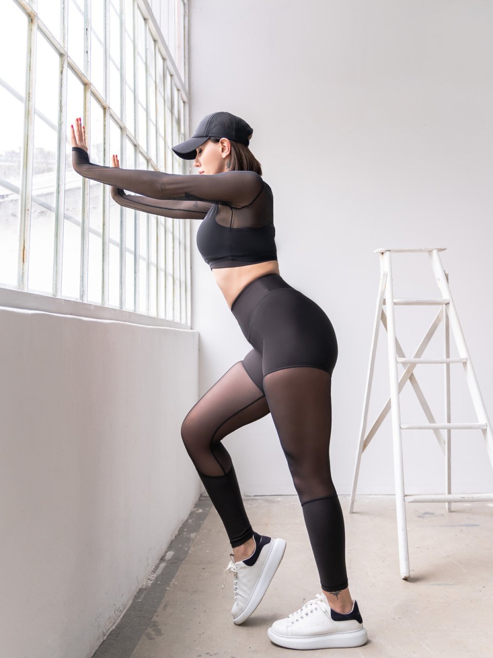 Tül Detaylı Siyah Tayt  1005