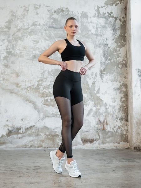 Siyah Tül Detaytlı Spor Tayt 1007