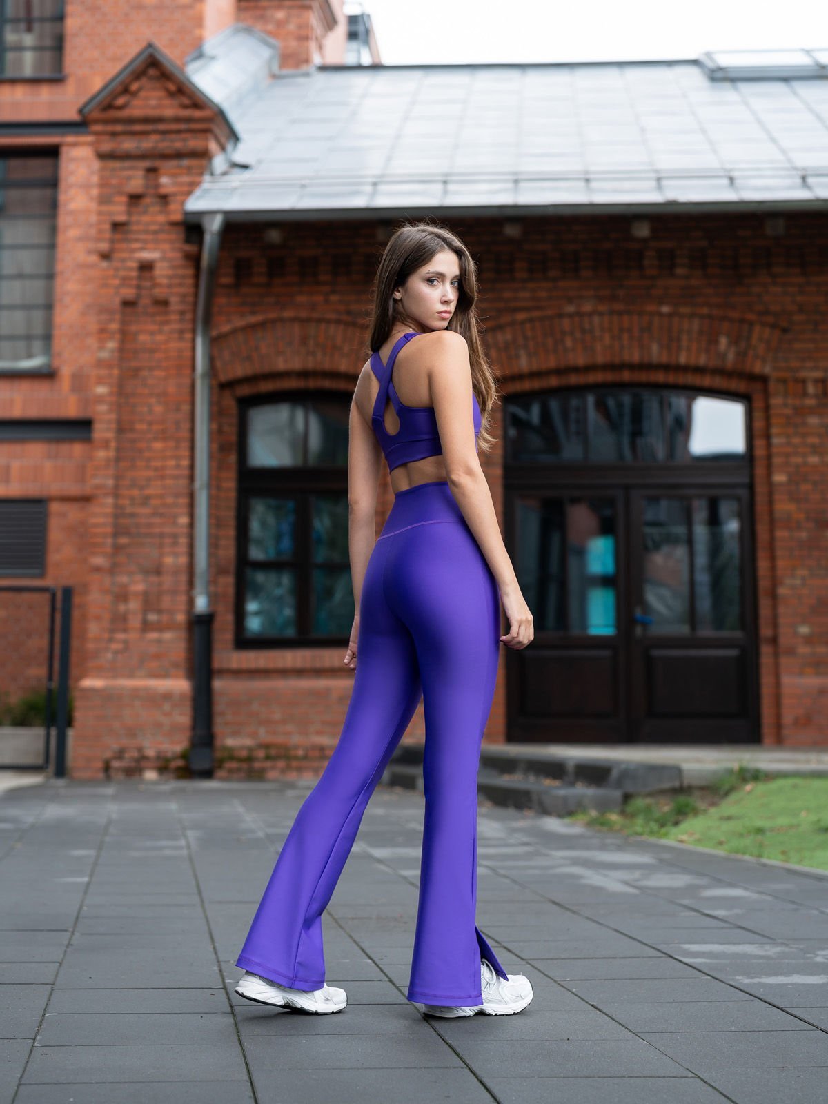 Yırtmaçlı İspanyol Paça Tayt  Mor Renk 1258