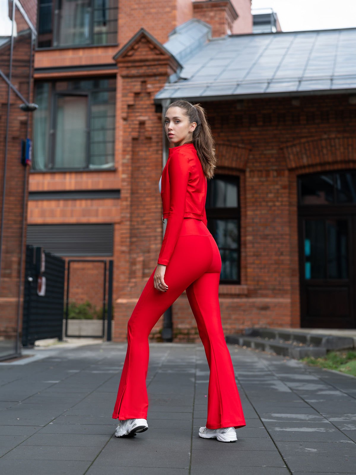 Yırtmaçlı İspanyol Paça Tayt Kırımızı Renk 1261