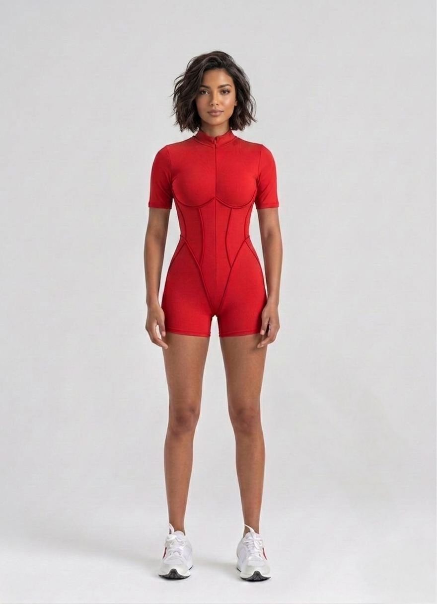 Şort Sculpt Line Jumpsuit Kırmızı Renk 3501