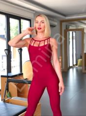 2702 Bordo Renk Önü Detaylı Spor Tulum