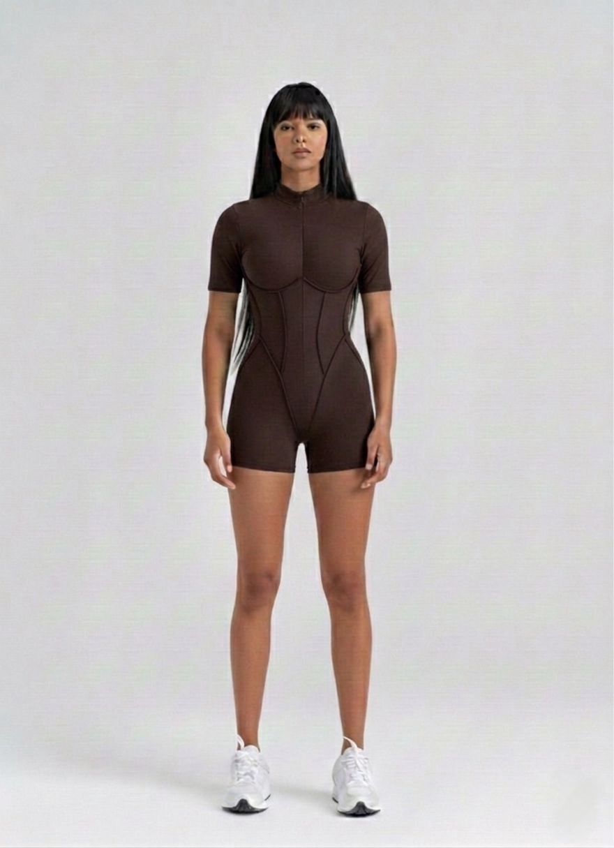 Şort Sculpt Line Jumpsuit Kahverengi 3505