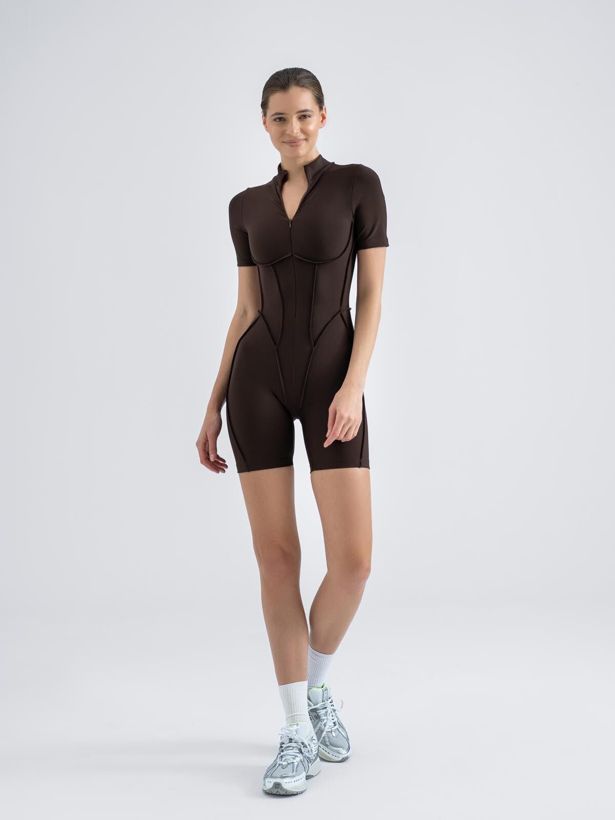 Şort Sculpt Line Jumpsuit Kahverengi 3505