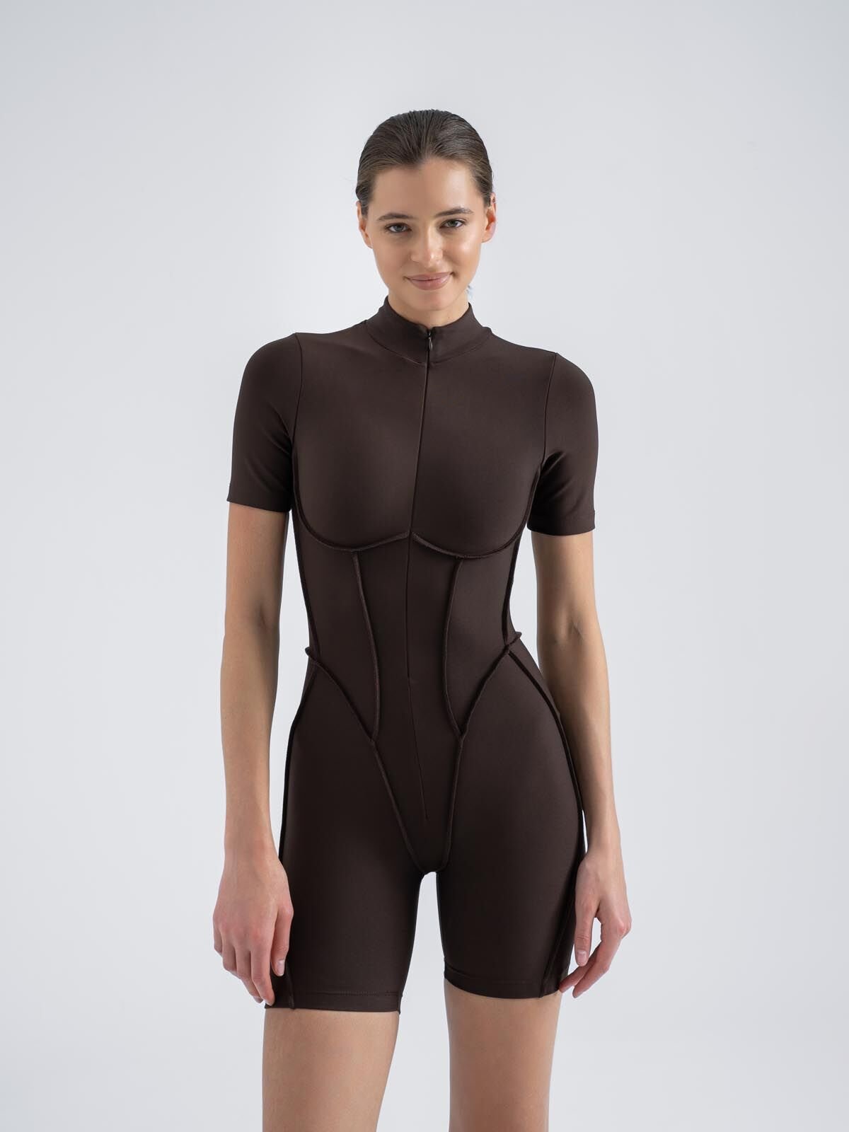 Şort Sculpt Line Jumpsuit Kahverengi 3505