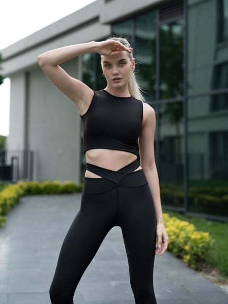 Siyah Yanı Açık Spor Tayt 814