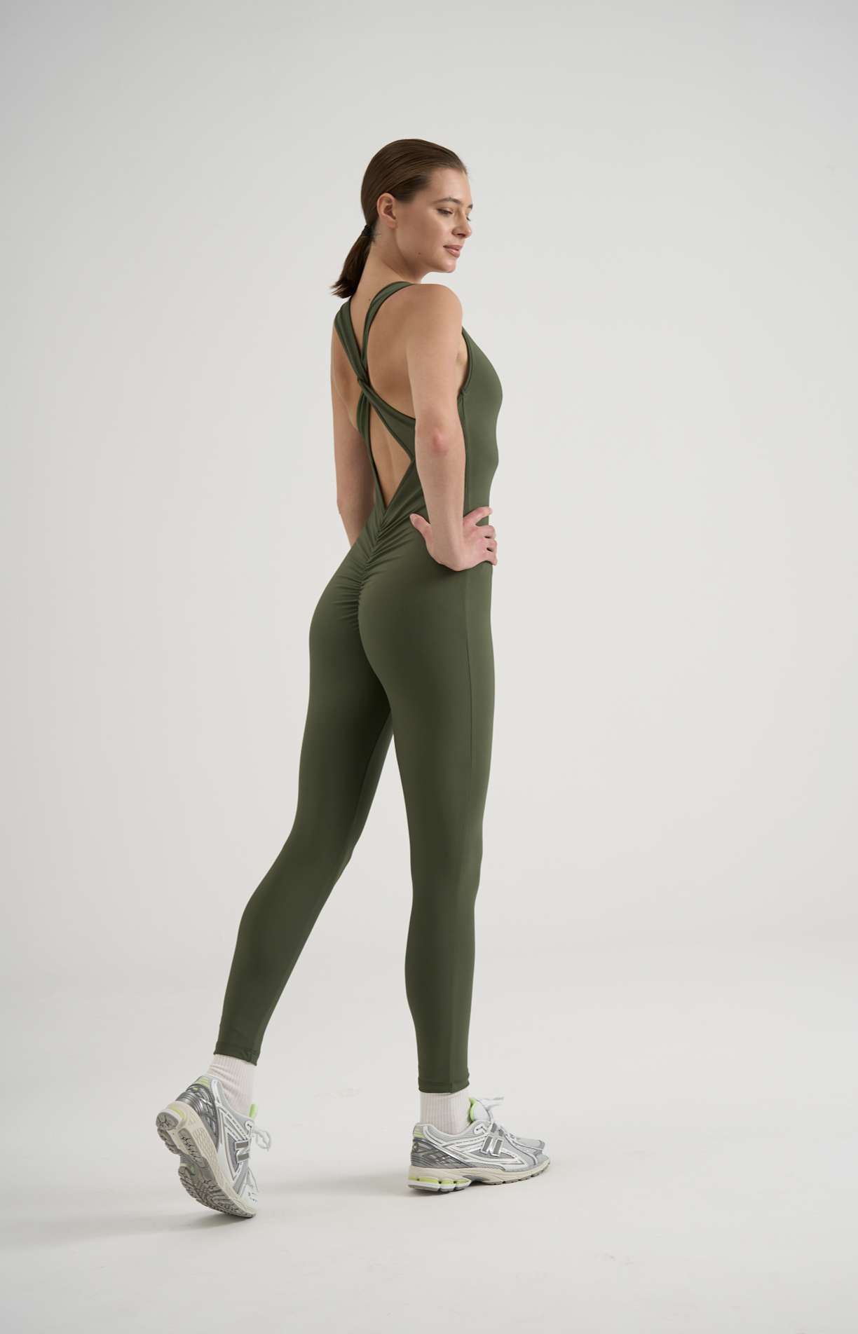 Scrunch Butt Jumpsuit Haki Renk 3603