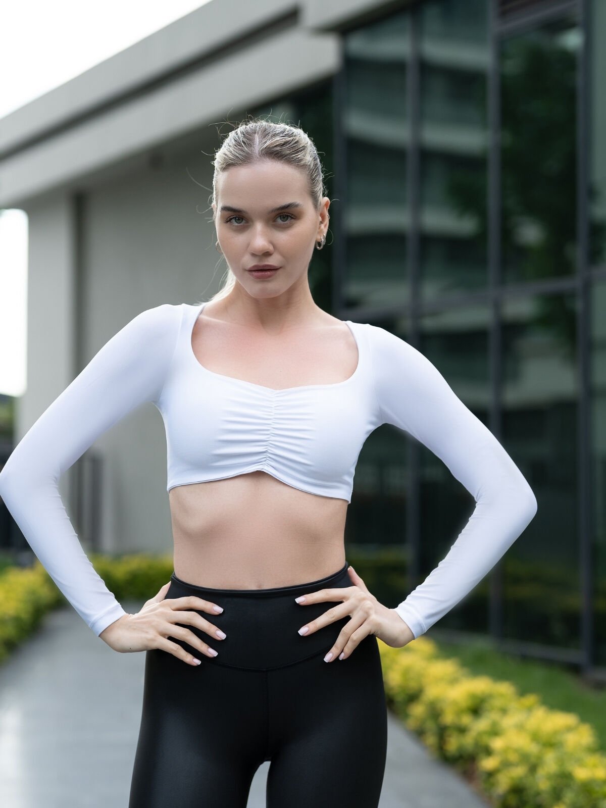 Önü Büzgülü Tshirt Beyaz Renk 081