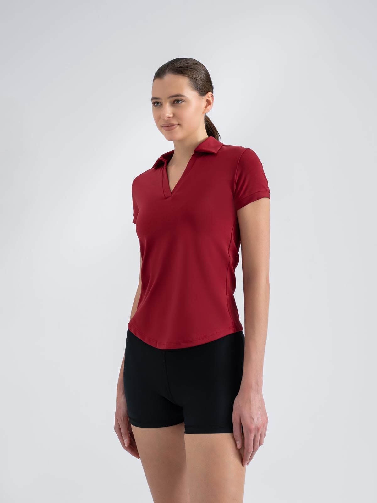 Ve Yaka Tshirt Bordo Renk 3806