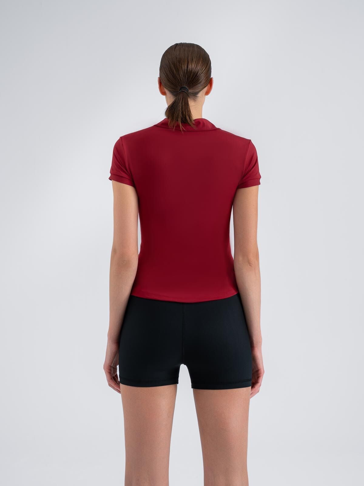 Ve Yaka Tshirt Bordo Renk 3806
