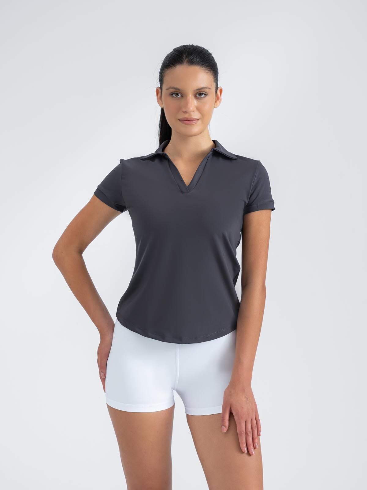Ve Yaka Tshirt Antrasit Renk 3805
