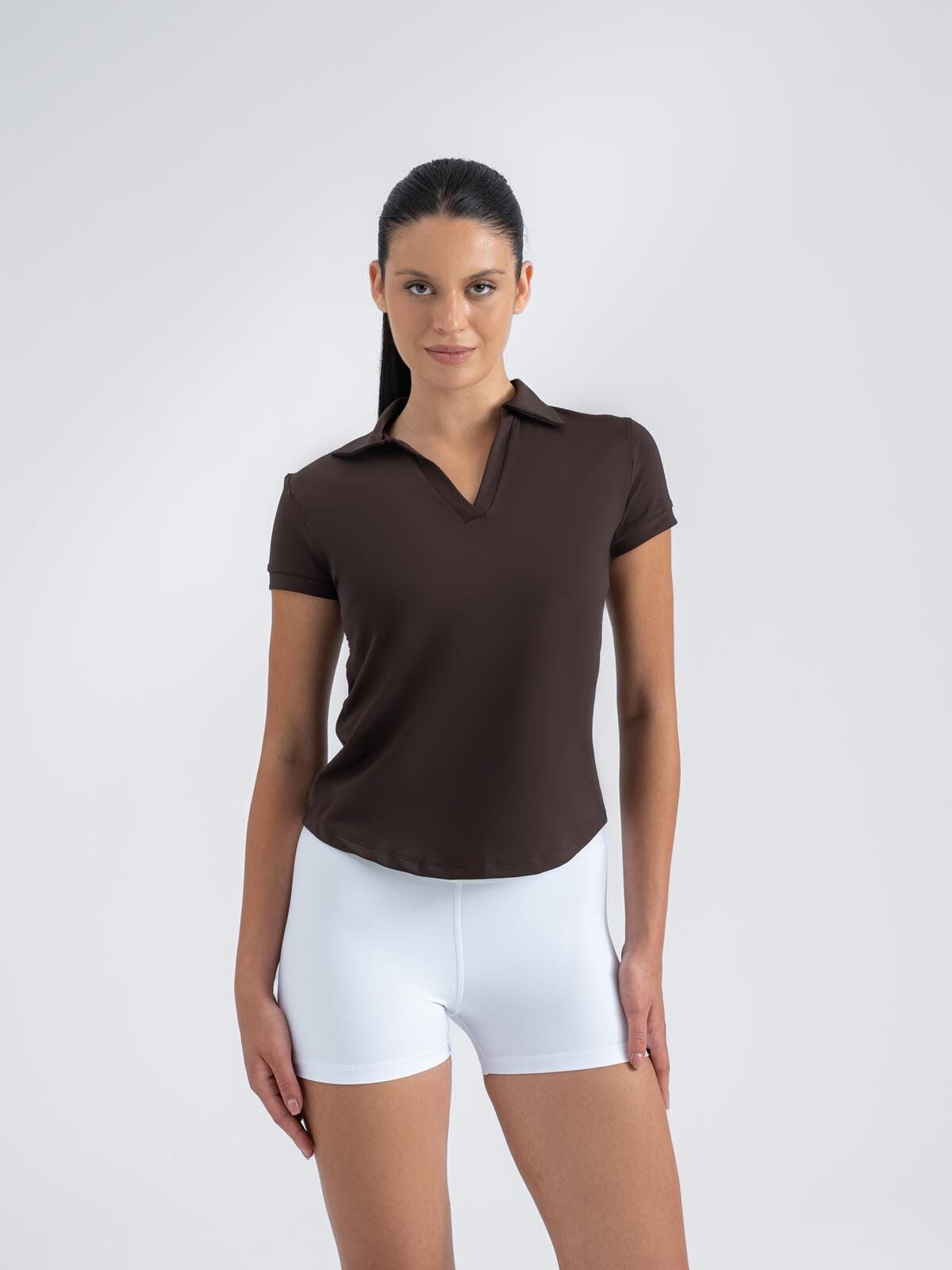 Ve Yaka Tshirt Kahverengi 3804
