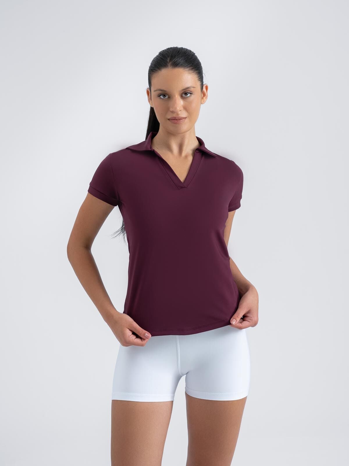 Ve Yaka Tshirt Mürdüm Renk 3803