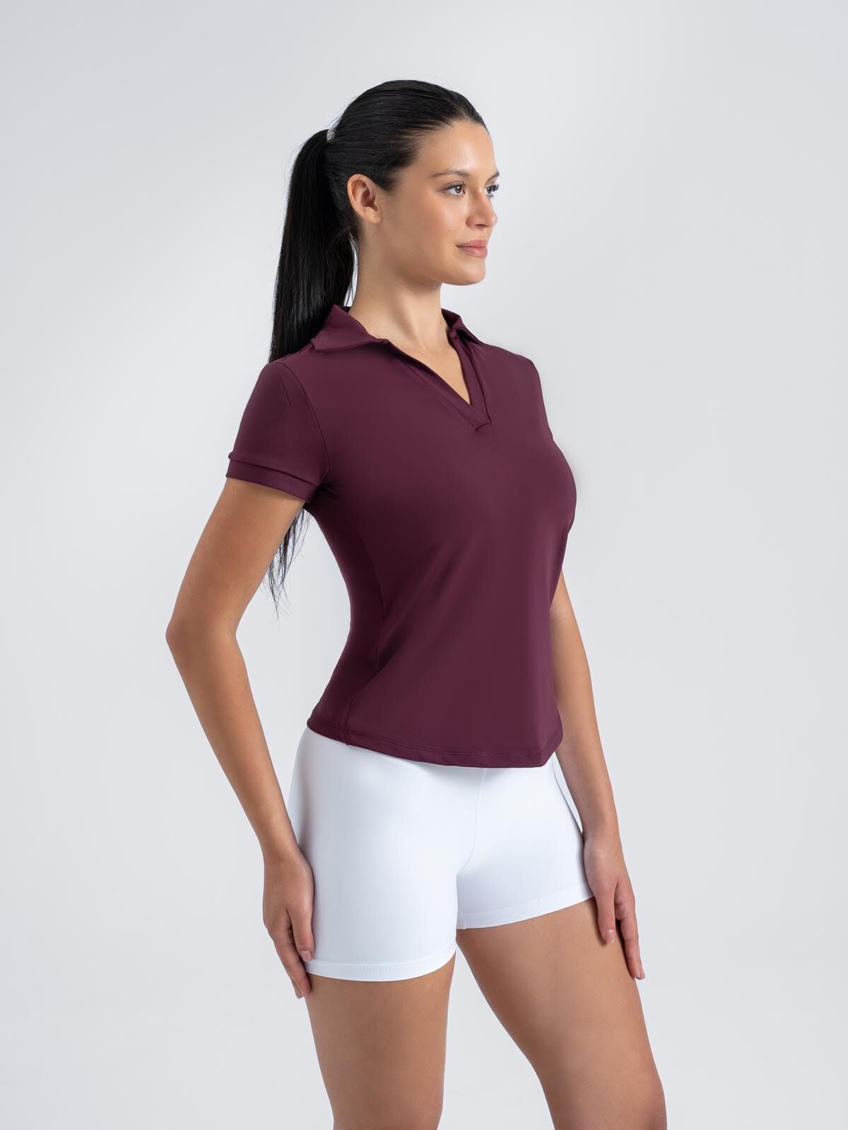 Ve Yaka Tshirt Mürdüm Renk 3803