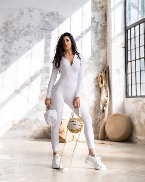 İçi Polarlı Uzun Kollu Tulum Beyaz Renk 2326