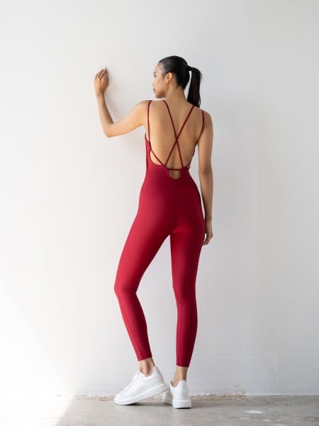 1202 Bordo İpli Detaylı Spor Tulum