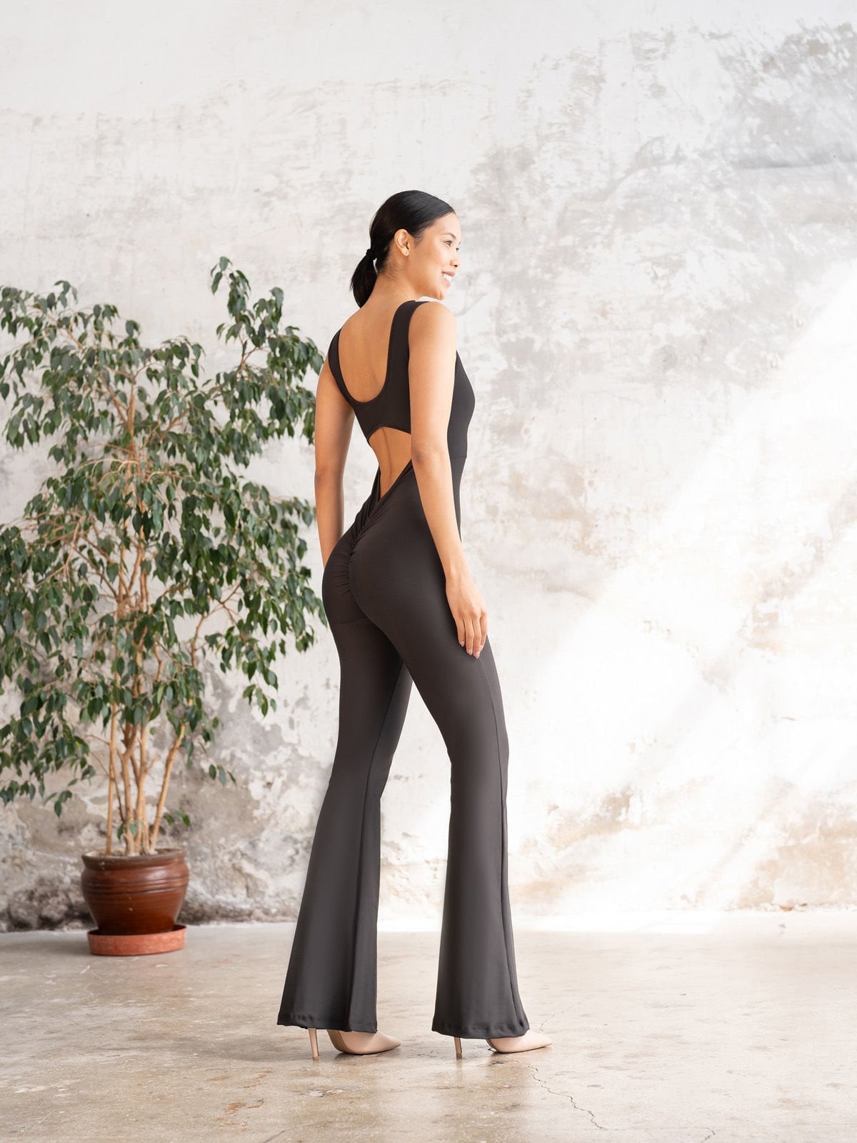 İspanyol Scrunch Butt Tulum Siyah Renk 1500