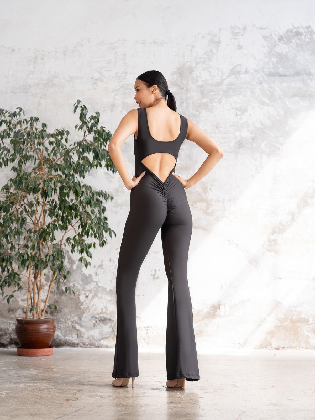 İspanyol Scrunch Butt Tulum Siyah Renk 1500