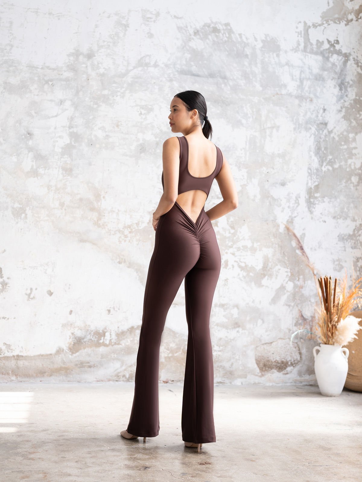 İspanyol Scrunch Butt Jumpsuit Kahverengi 1505