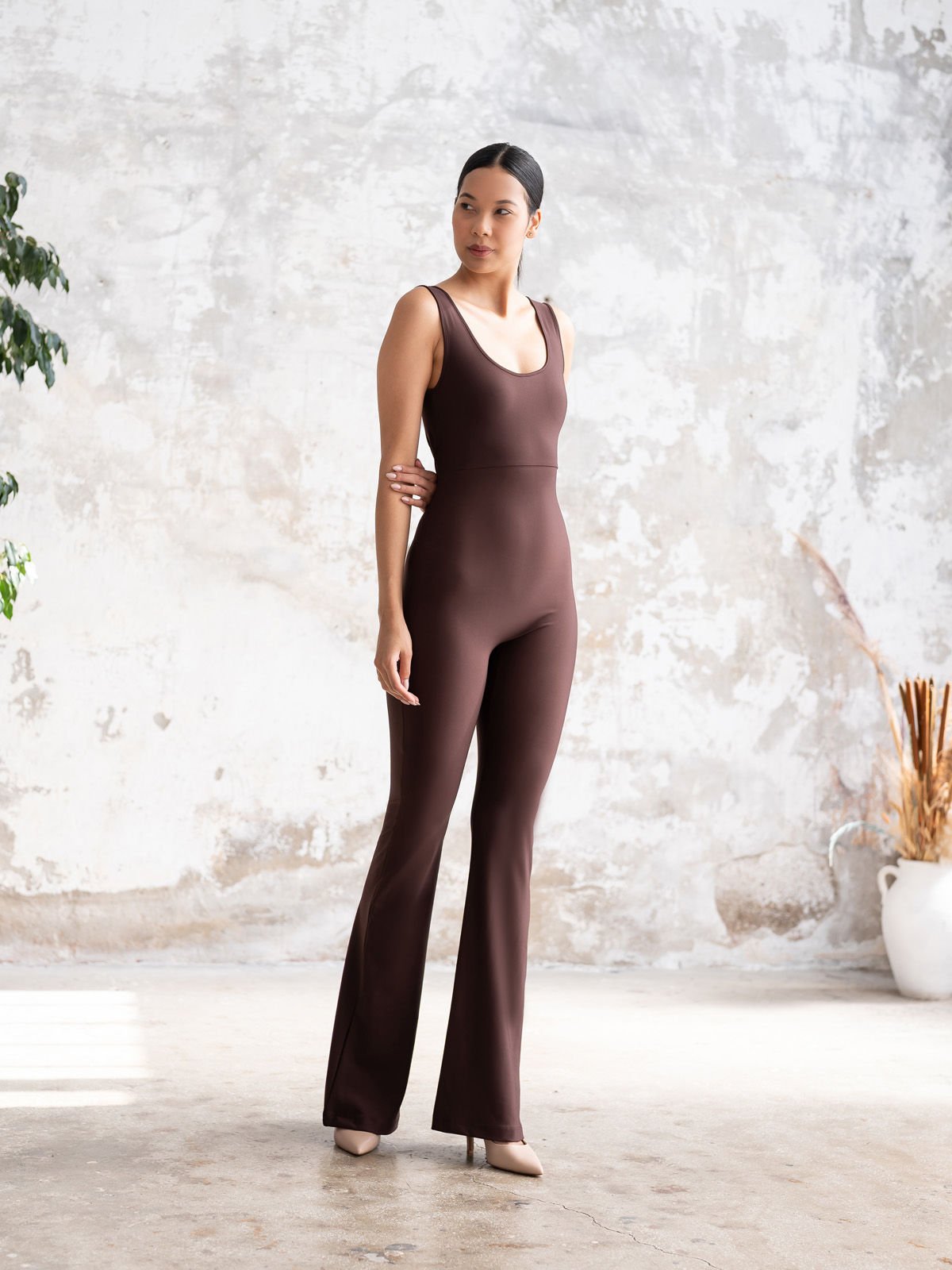 İspanyol Scrunch Butt Jumpsuit Kahverengi 1505