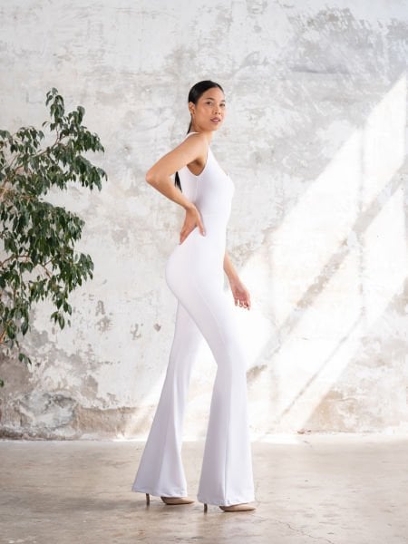 İspanyol Scrunch Butt Jumpsuit Beyaz Renk 1504