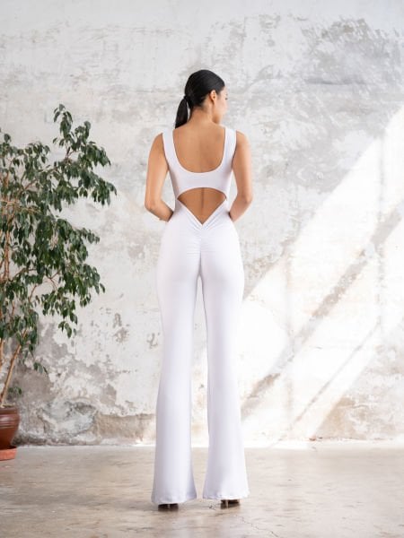 İspanyol Scrunch Butt Jumpsuit Beyaz Renk 1504