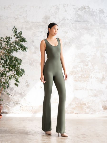 İspanyol Scrunch Butt Jumpsuit  Haki Renk  1503