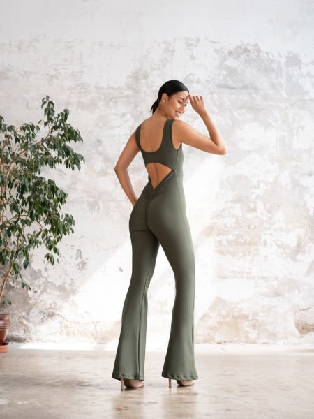 İspanyol Scrunch Butt Jumpsuit  Haki Renk  1503