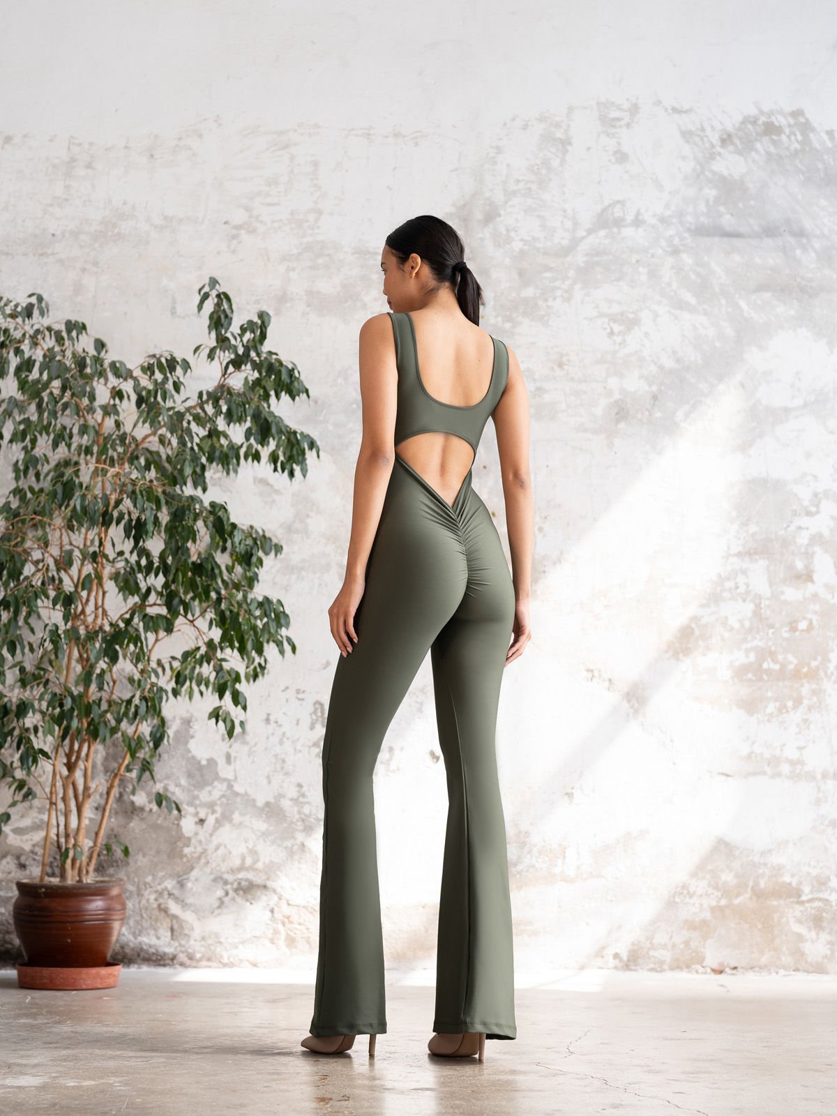 İspanyol Scrunch Butt Jumpsuit  Haki Renk  1503