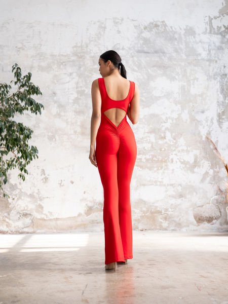 İspanyol Scrunch Butt Jumpsuit Kırmızı Renk 1502