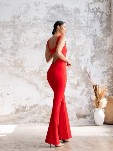 İspanyol Scrunch Butt Jumpsuit Kırmızı Renk 1502