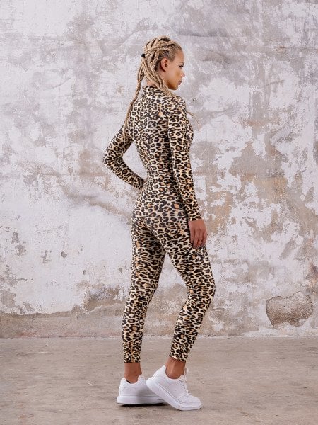2320 Leopar Desen Uzun Kollu Tulum