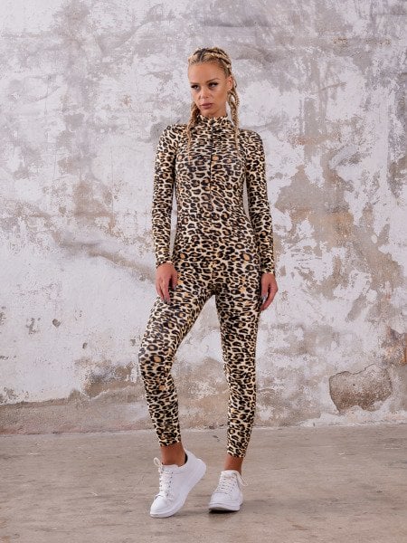 2320 Leopar Desen Uzun Kollu Tulum