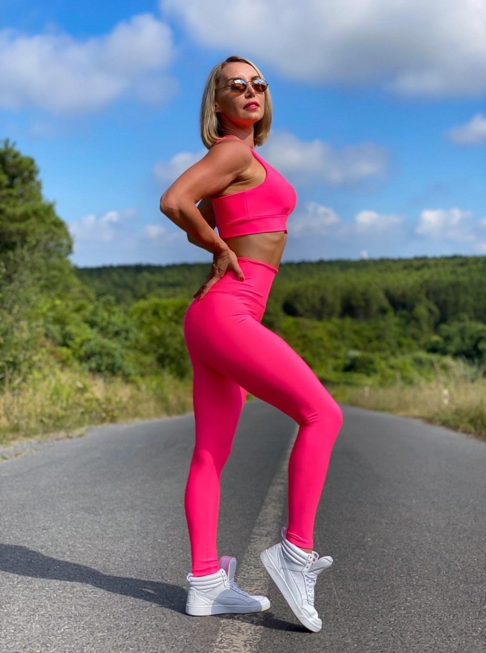 Neon Pembe Ekstra Yüksek Bel Spor Tayt 998