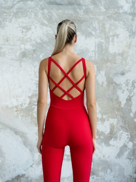 Çift Çapraz Spor Tulum Kırmızı Renk 2103