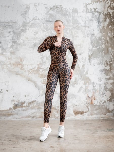Uzun Kollu Tulum Leopar Desen 2322