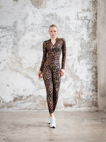 Uzun Kollu Tulum Leopar Desen 2322