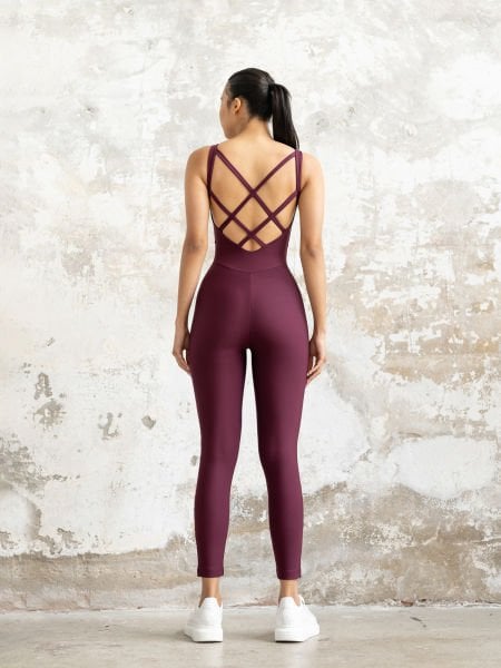 Çift Çapraz Spor Tulum Mürdüm Rengi 2104