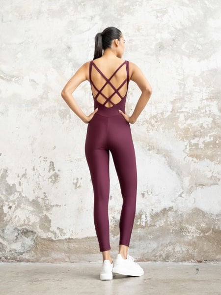 Çift Çapraz Spor Tulum Mürdüm Rengi 2104