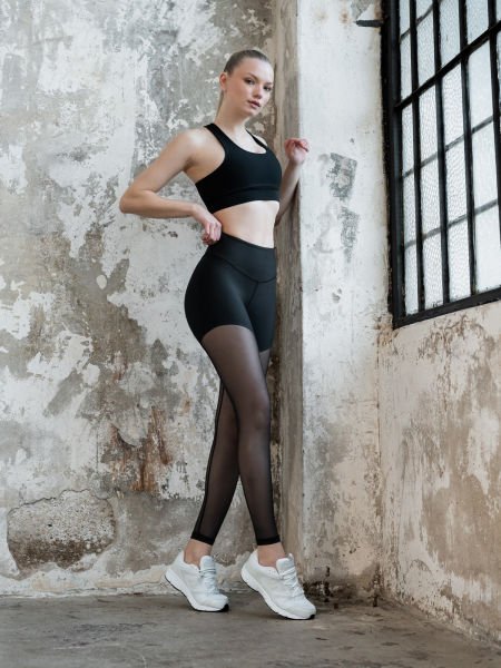 Siyah Tül Detaytlı Spor Tayt 1007