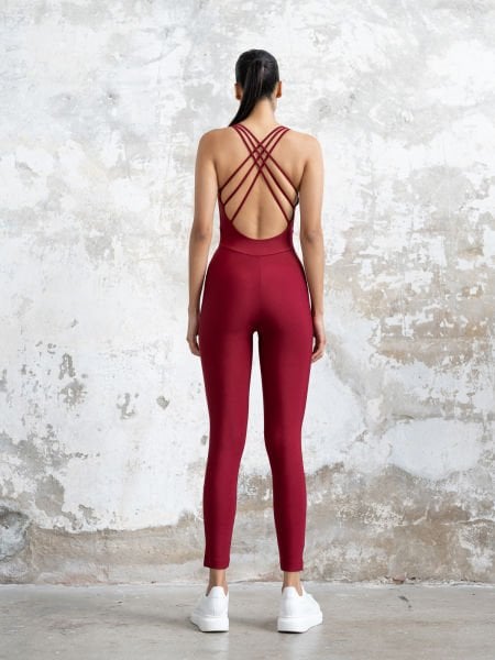 3 İpli Spor Tulum Bordo Renk 2202
