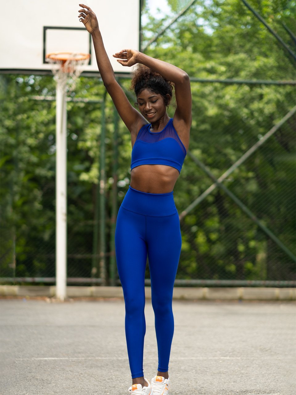 Tül Detaylı Spor Bustiyer Saks Mavi 218