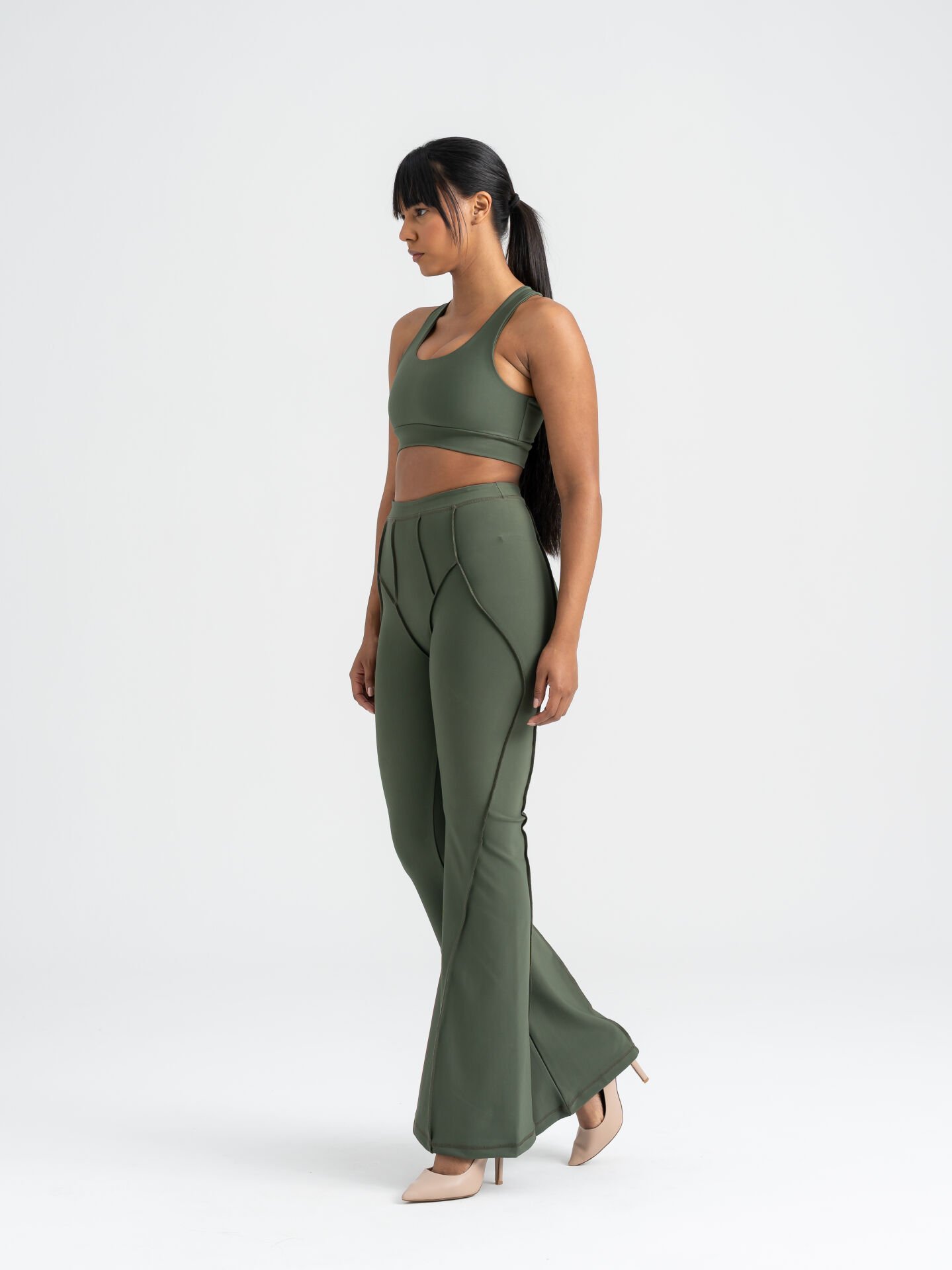 Flare Fit İspanyol Tayt Haki Renk 1266