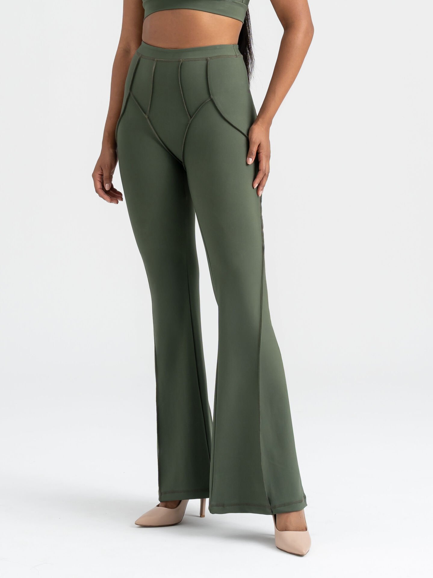 Flare Fit İspanyol Tayt Haki Renk 1266