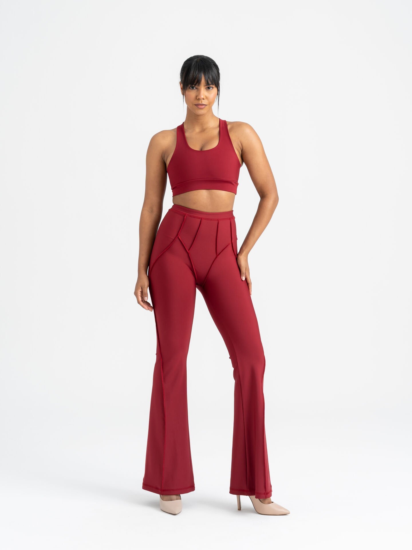 Flare Fit İspanyol Tayt Bordo Renk 1270