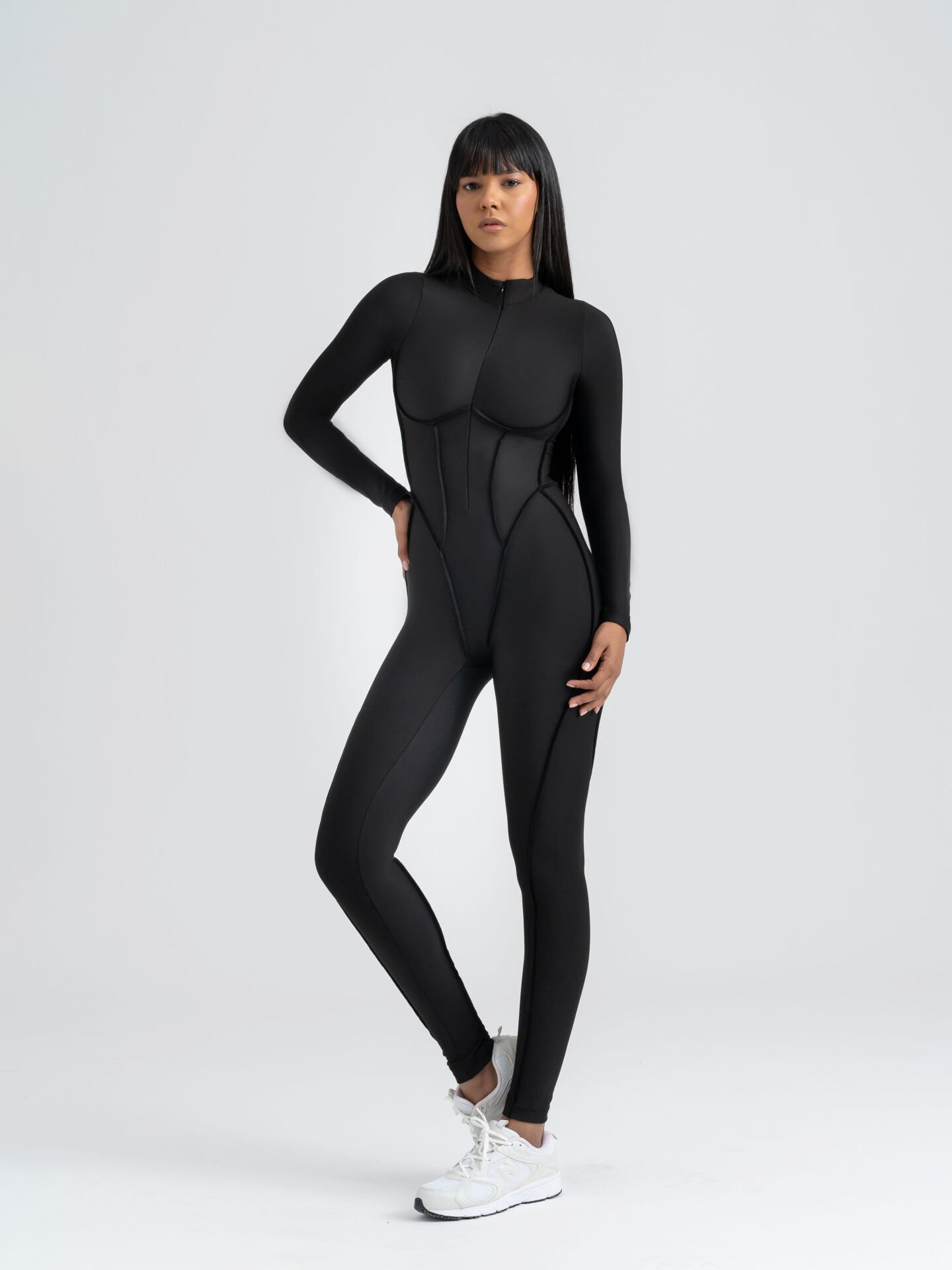 Sculpt Line Uzun Kollu Tulum Siyah Renk 2355
